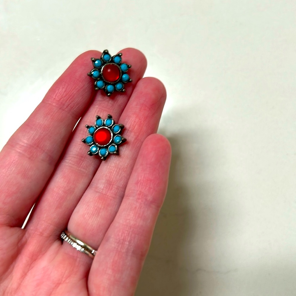 Turquoise and Ruby Earrings